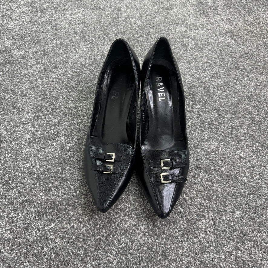 Y2K vintage leather buckle kitten heels pointed toe