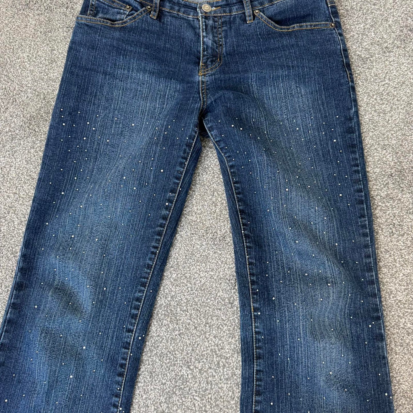 Y2K vintage low rise bootcut rhinestones jeans embellished faded denim