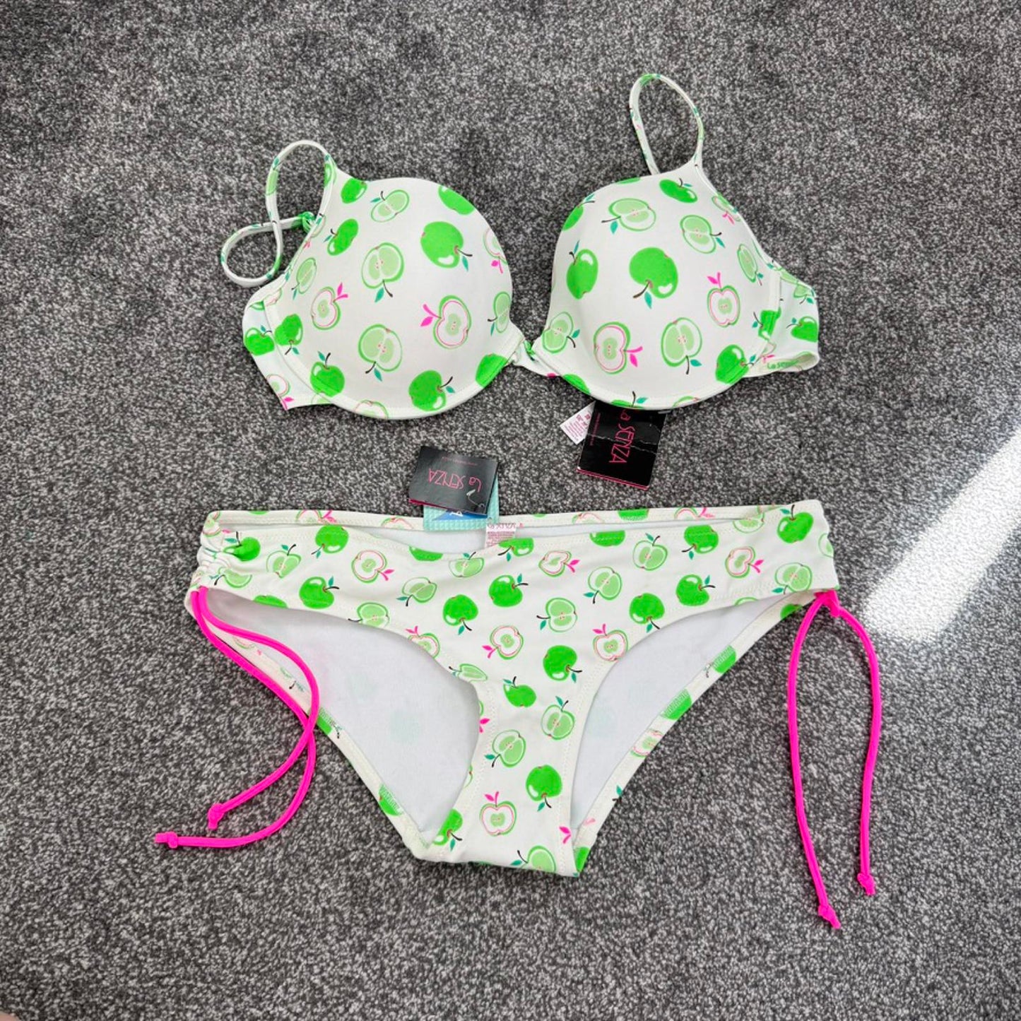 Y2K vintage La Senza apple print bikini set matching size push up 38D UK 16