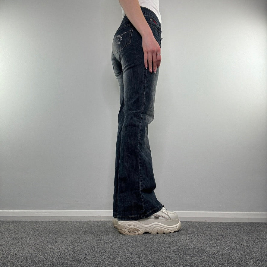 Y2K vintage faded denim rhinestone bootcut jeans