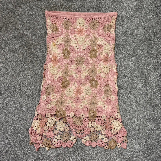 Y2K vintage Karen Millen crochet midi skirt floral beaded double layer low rise