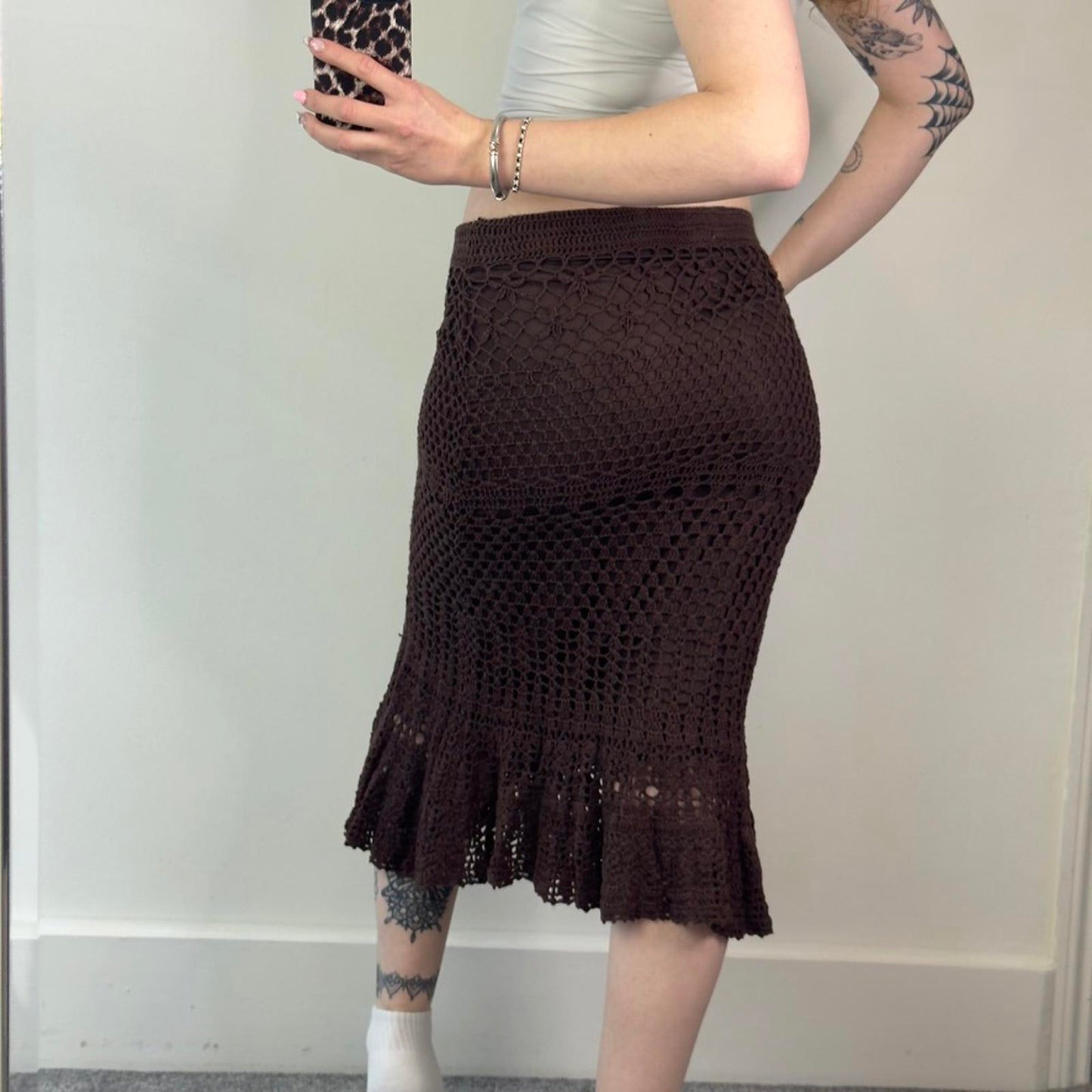 Y2K vintage floral crochet midi skirt fishtail beaded summer holiday festival