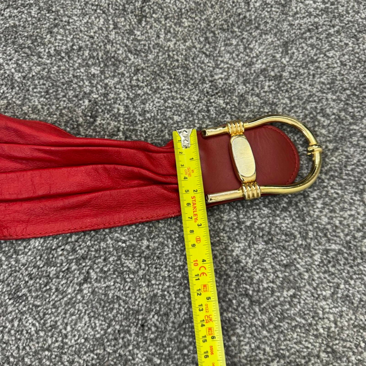 90s Vintage genuine leather chunky red gold belt oversized chunky