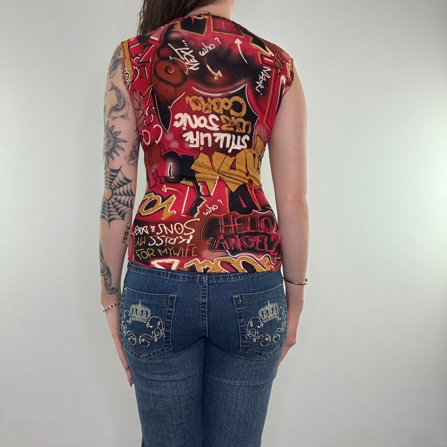 Y2K vintage graffiti print tank top