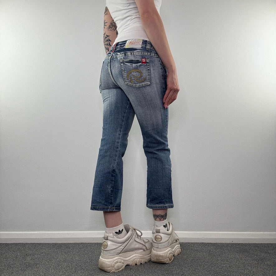 Y2K vintage low rise faded denim capri jeans