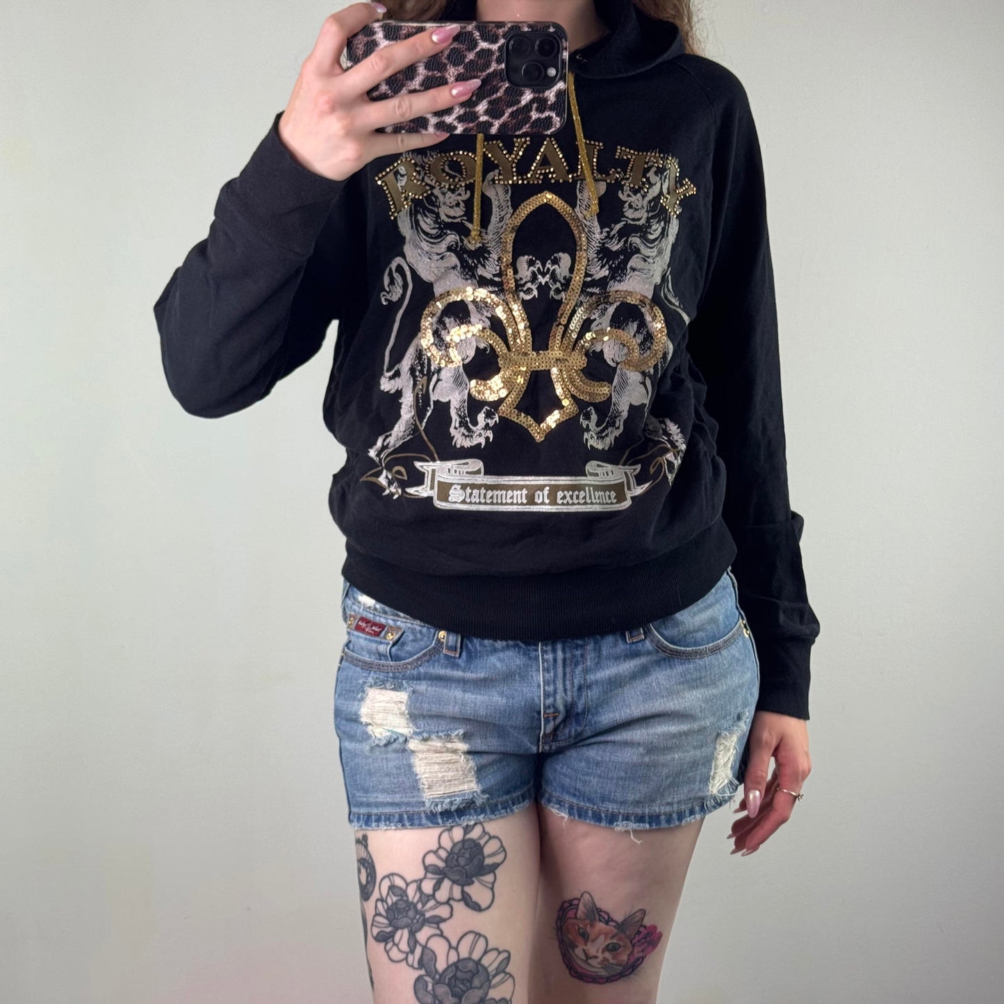 Y2K vintage lightweight hoodie filigree sequin studded graphic print mcbling