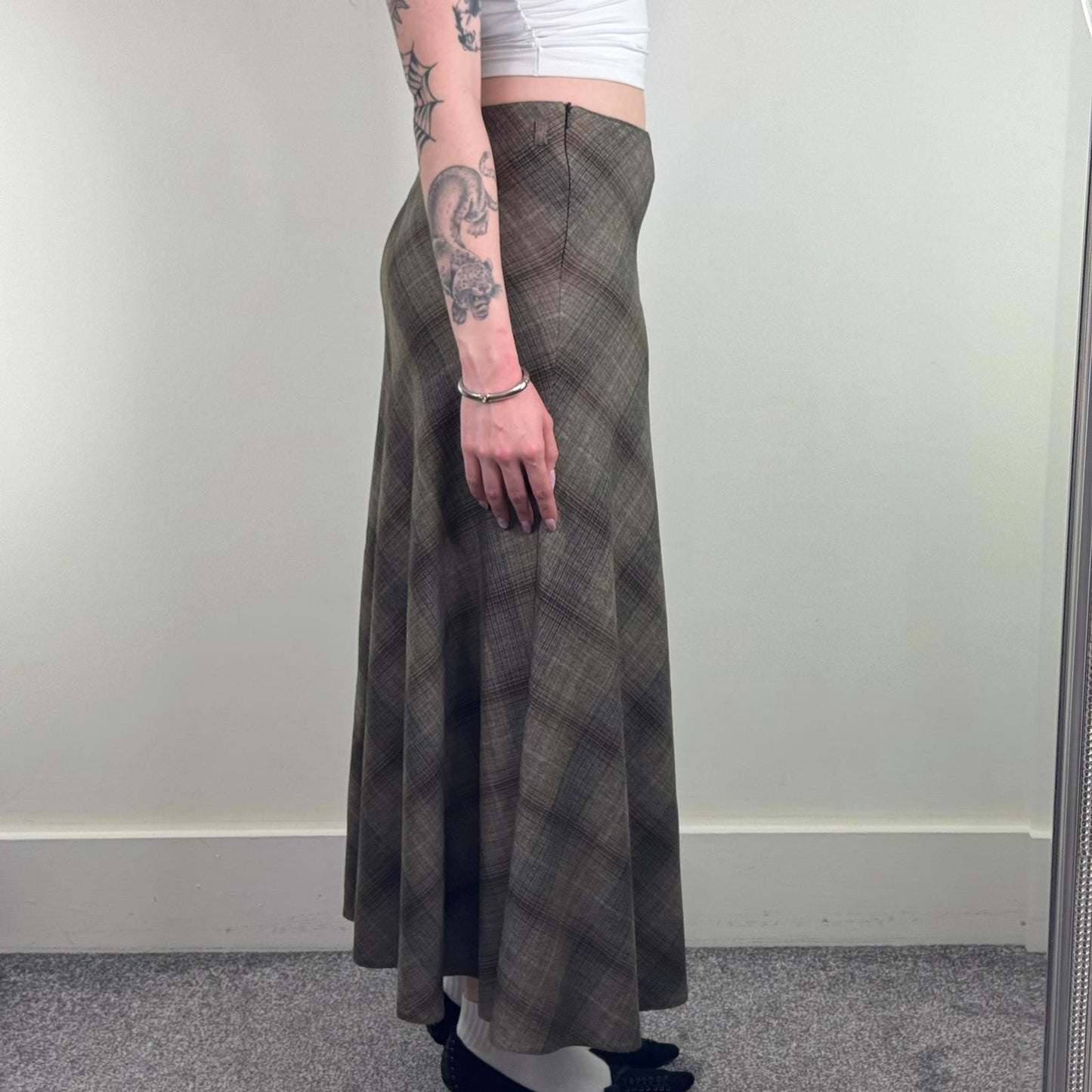Y2K vintage tartan maxi skirt check print a line full length long
