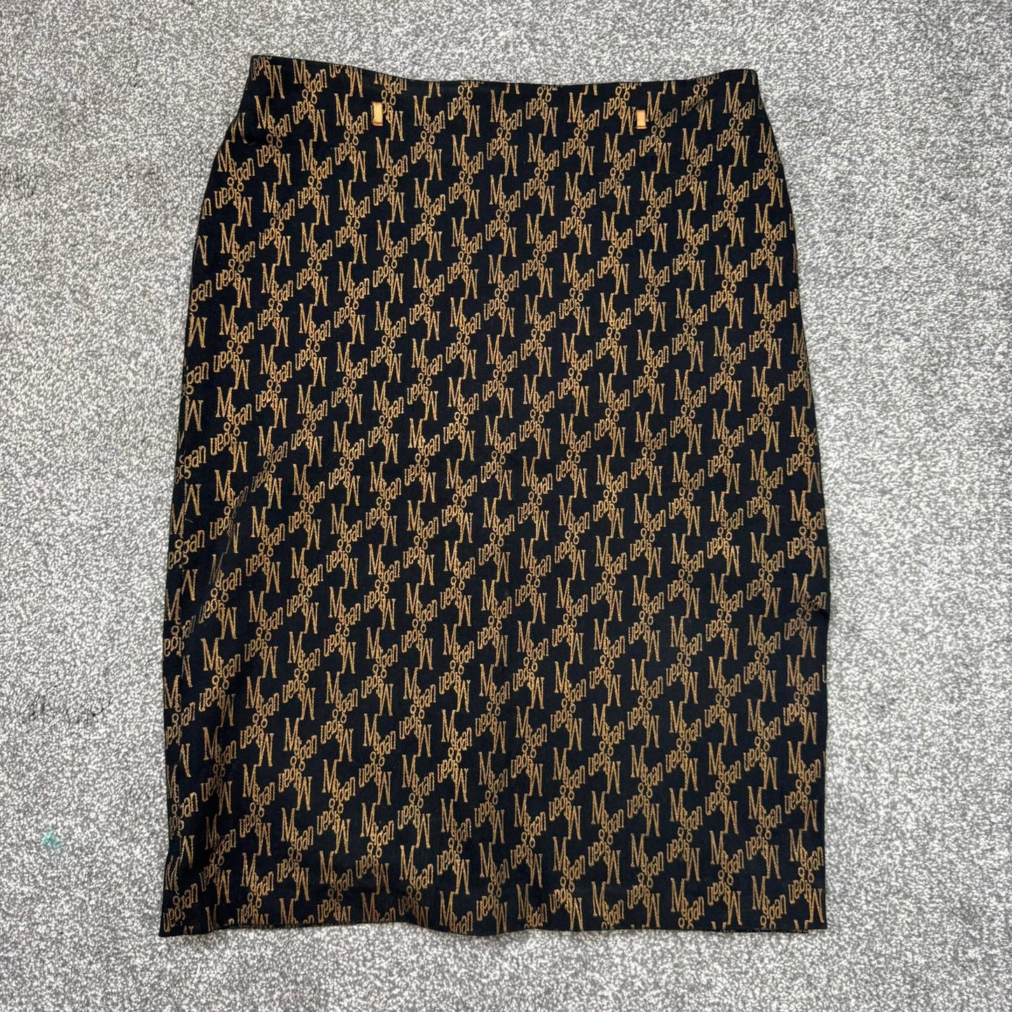 Y2K vintage Morgan De Toi midi skirt thigh slit black gold knee length tailored