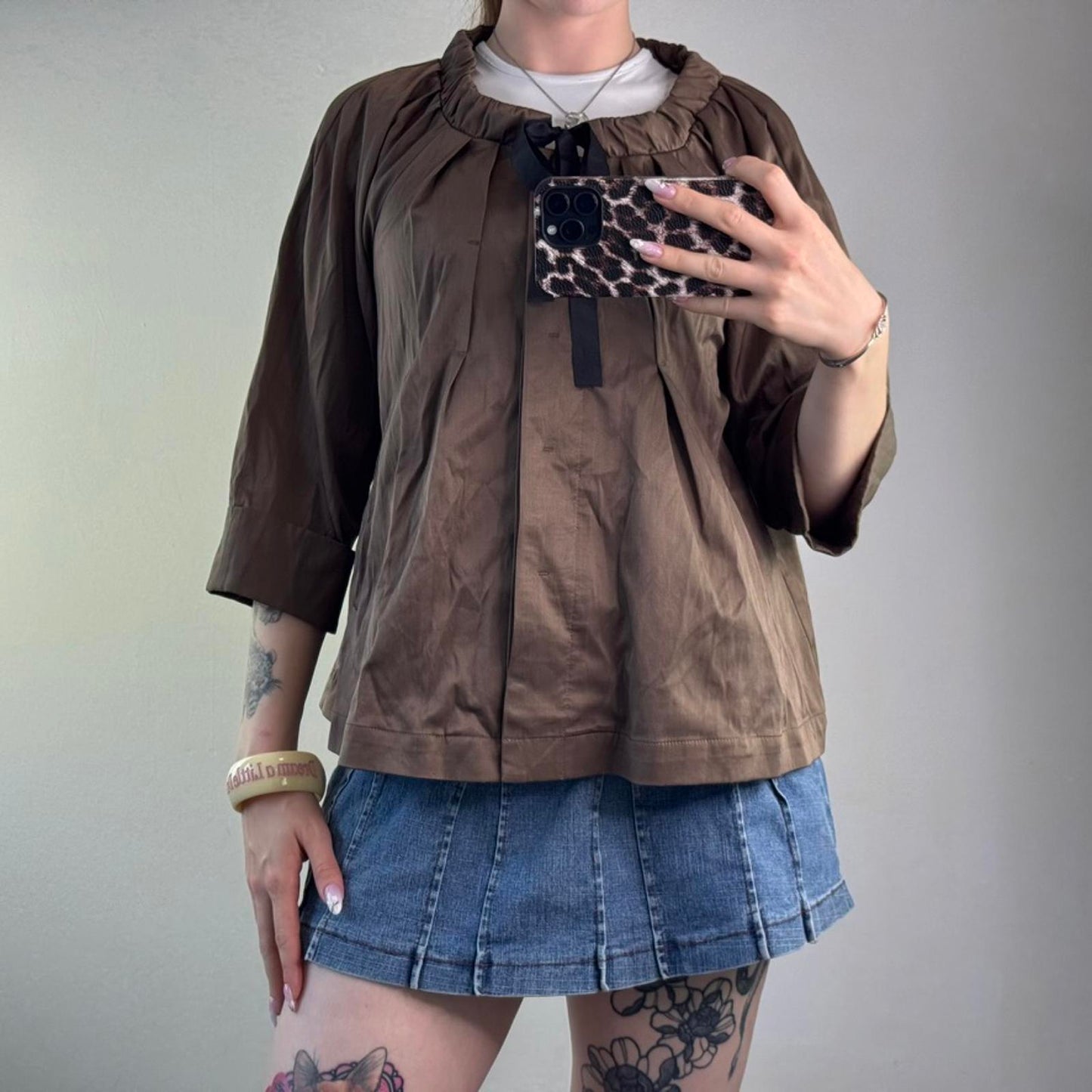 Y2K vintage archive bow lightweight jacket 3/4 sleeve bow peacoat swing