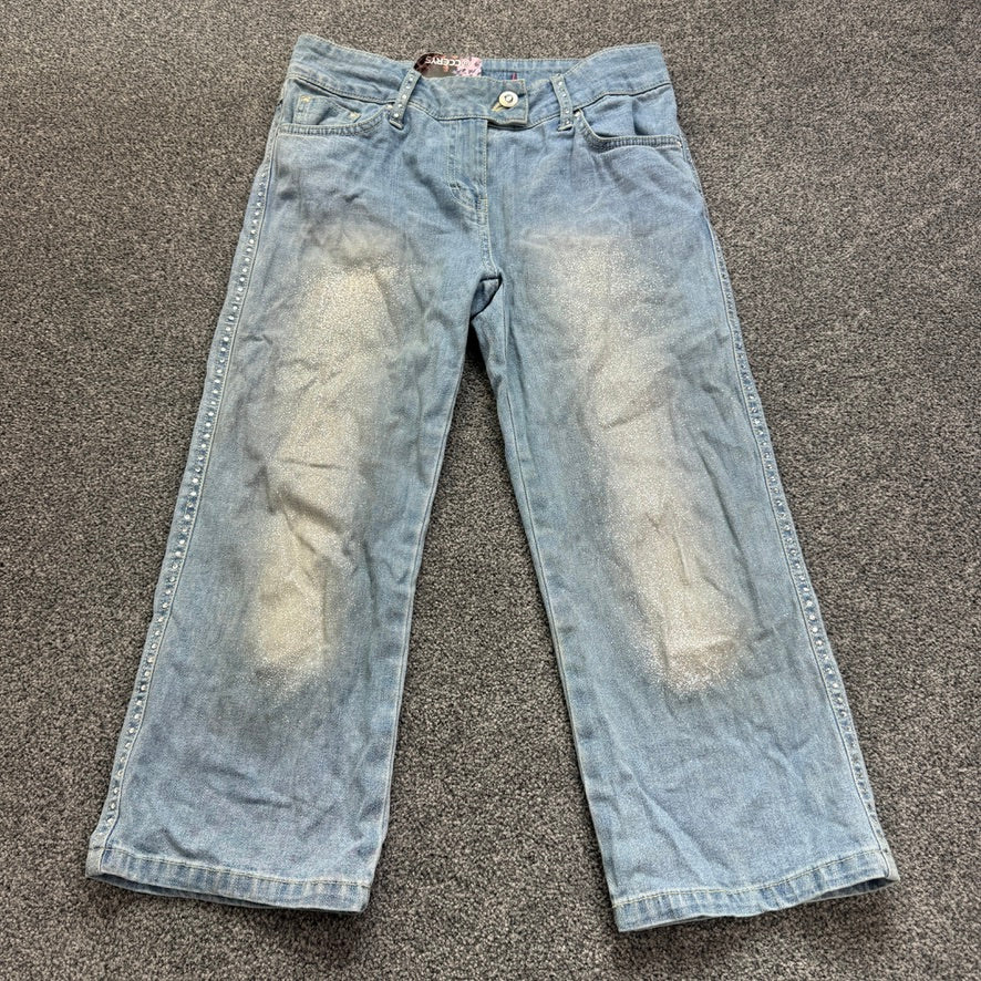 Y2K mcbling sparkly denim capri jeans