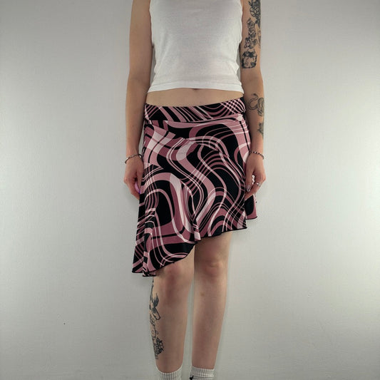 Y2K slinky asymmetrical swirly floaty midi skirt