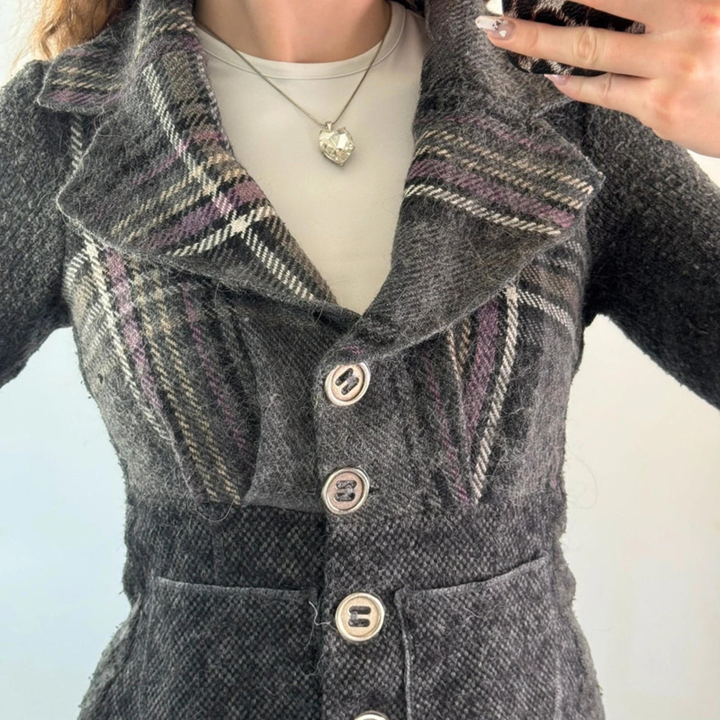 Y2K vintage archive tartan plaid button up wool blazer jacket fitted tailored