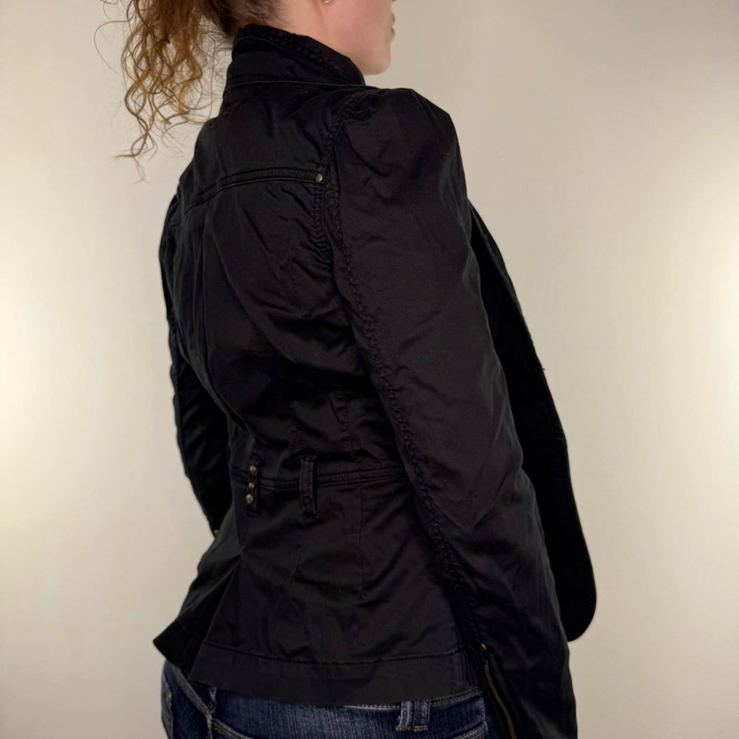 Y2K vintage fitted zip up denim blazer stretchy jacket archive avant garde