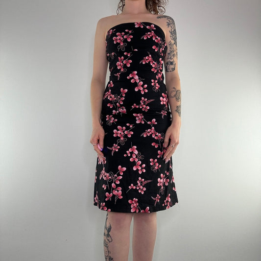 Y2K strapless blossom floral midi dress