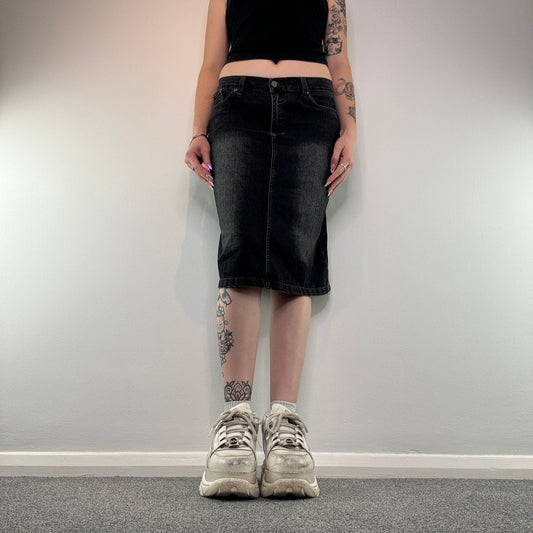 Y2K faded denim midi skirt