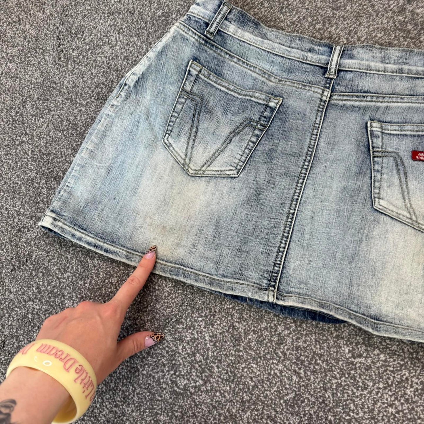 Y2K vintage sparkly glitter denim mini skirt stretchy light blue faded mid rise