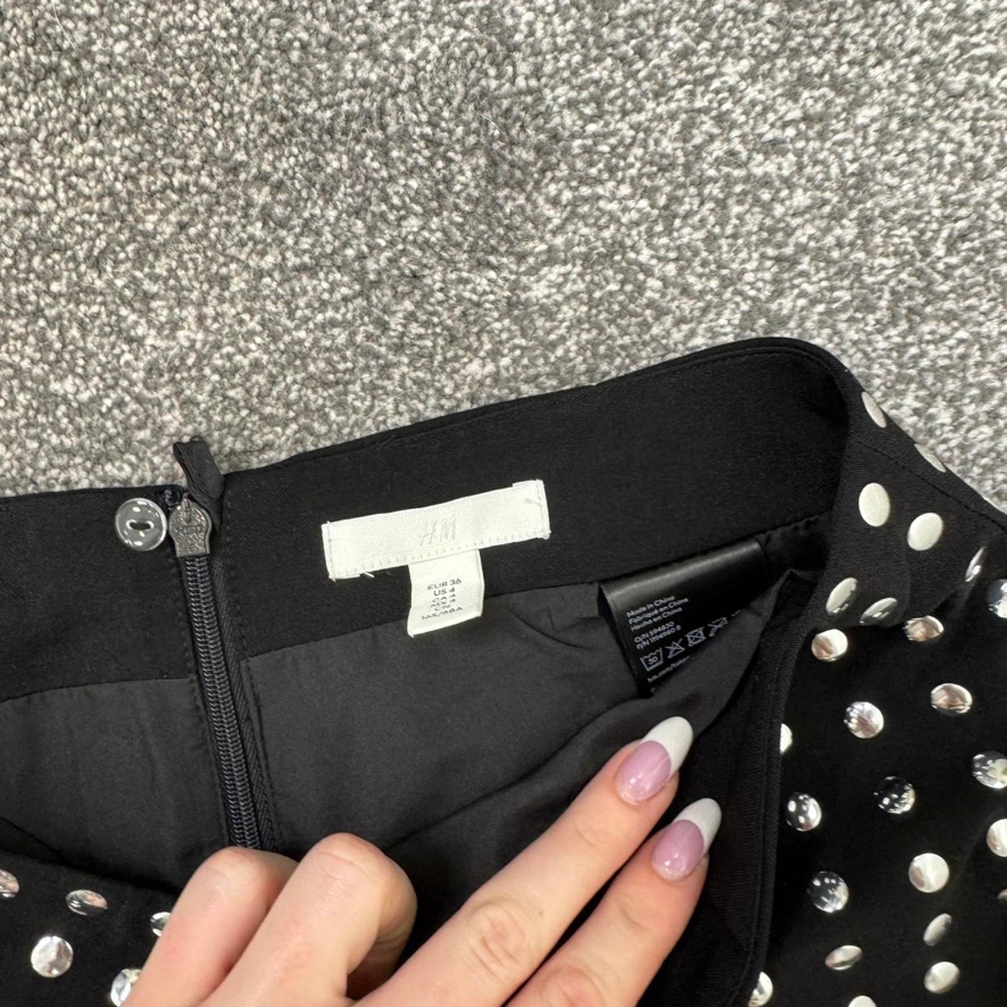 H&M studded mini skirt silver black party going out mid rise studded