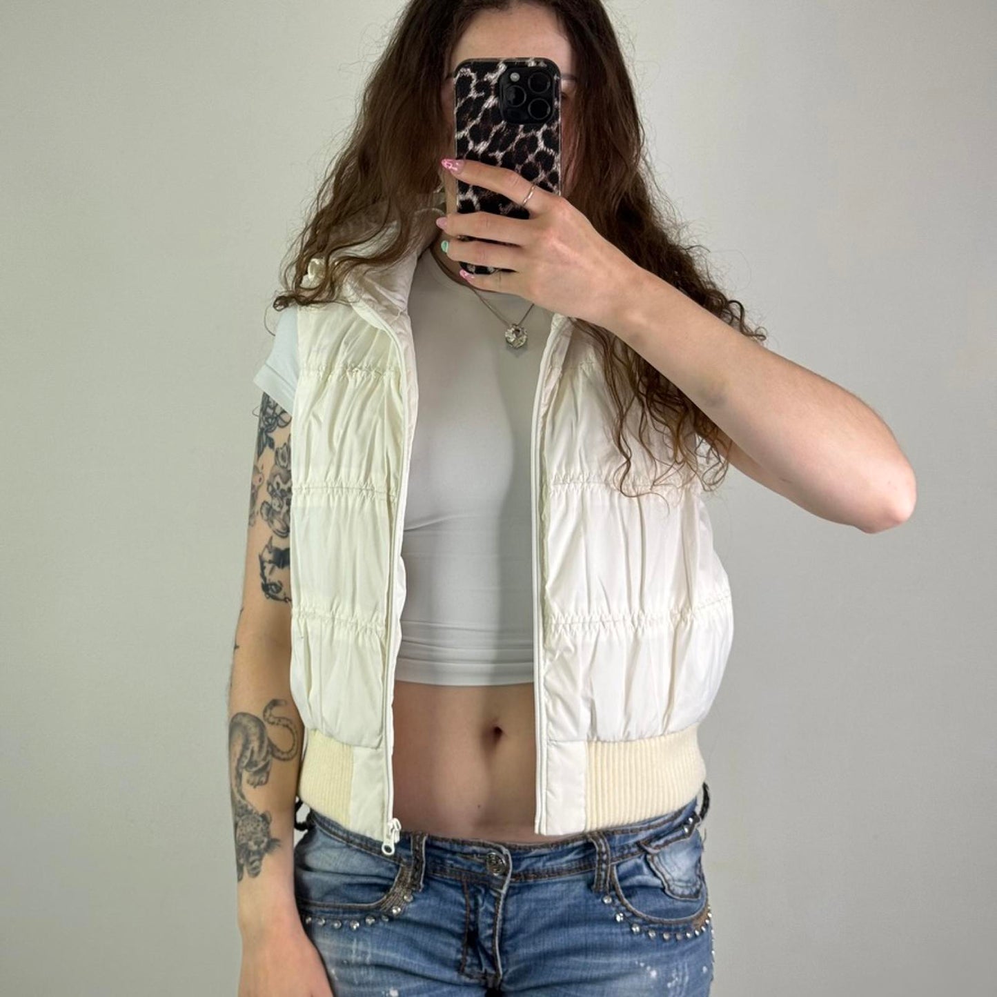 Y2K vintage ruched zip up gilet body warmer puffer hood sleeveless jacket