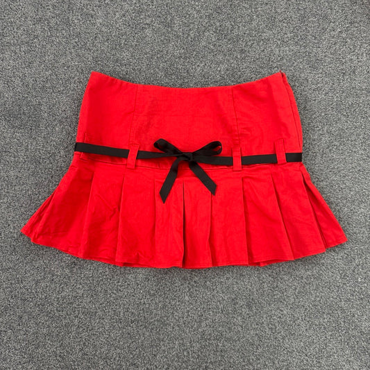 Y2K low rise bow pleated mini skirt