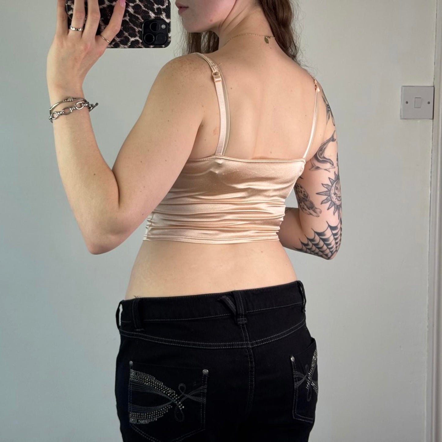 Y2K vintage satin floral embroidered cami top cropped strappy stretchy