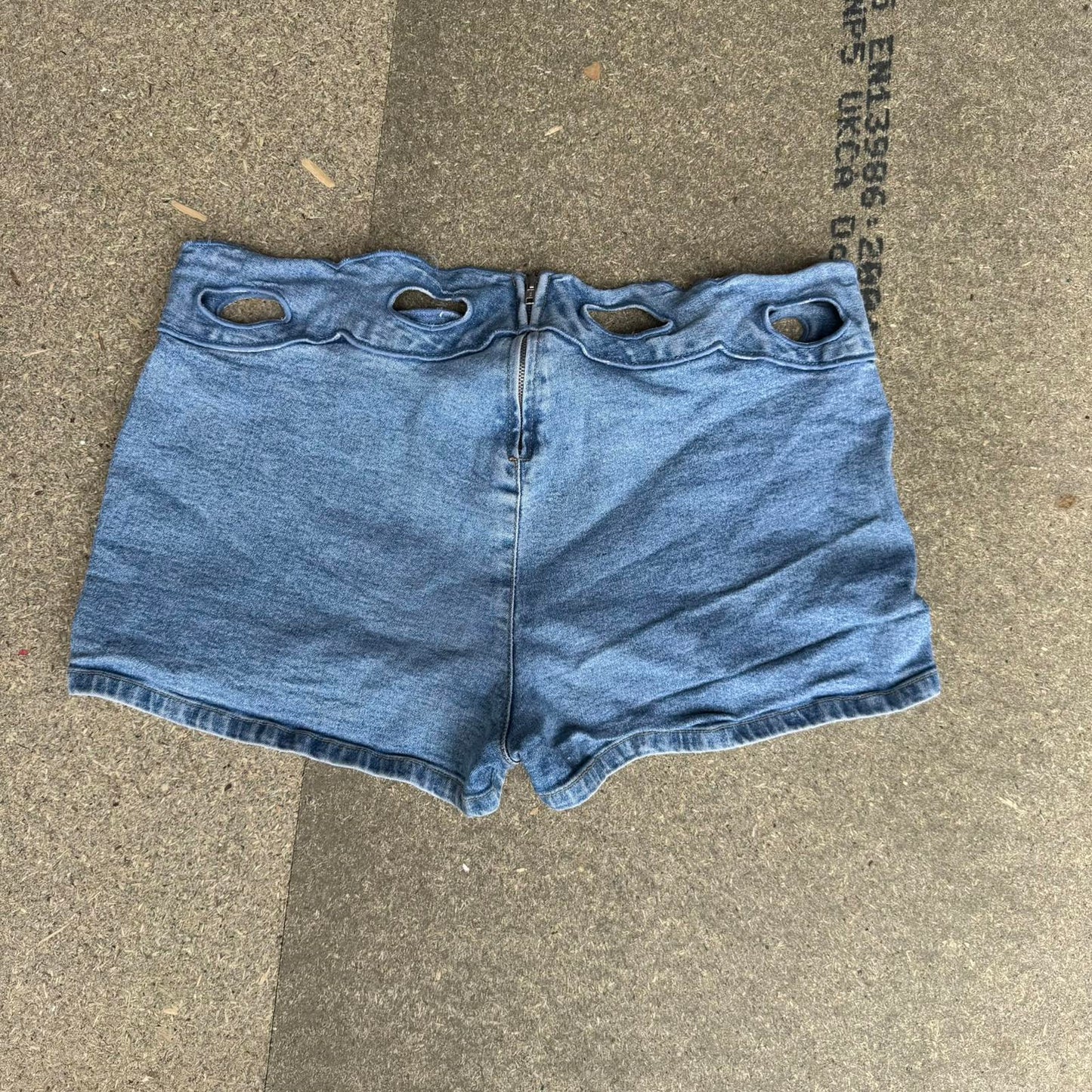 Y2K vintage stretchy denim mini shorts cut out mid rise