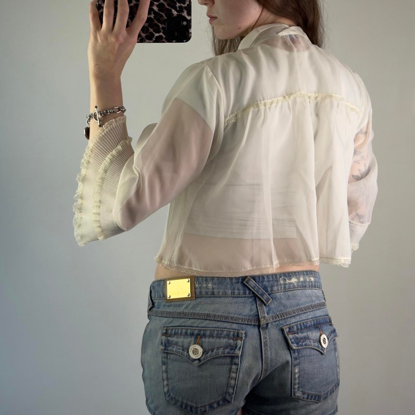 Y2K vintage lingerie bed night cardigan sheer frilly bow flare sleeve coquette