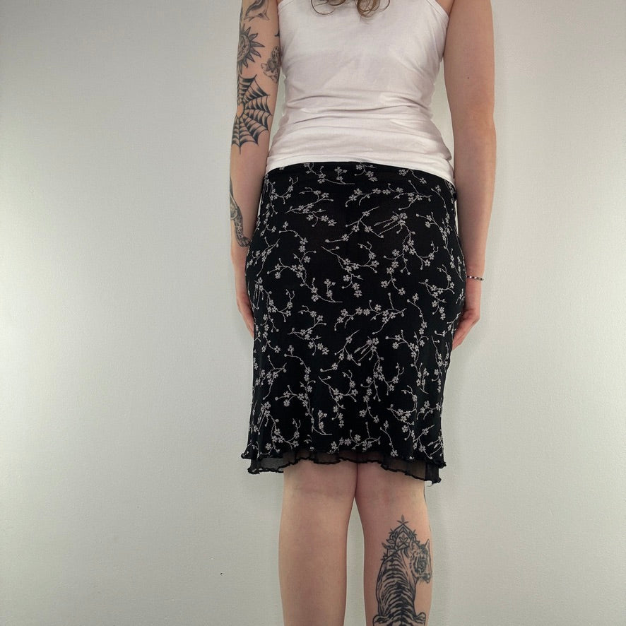 Y2K vintage mesh floral midi skirt