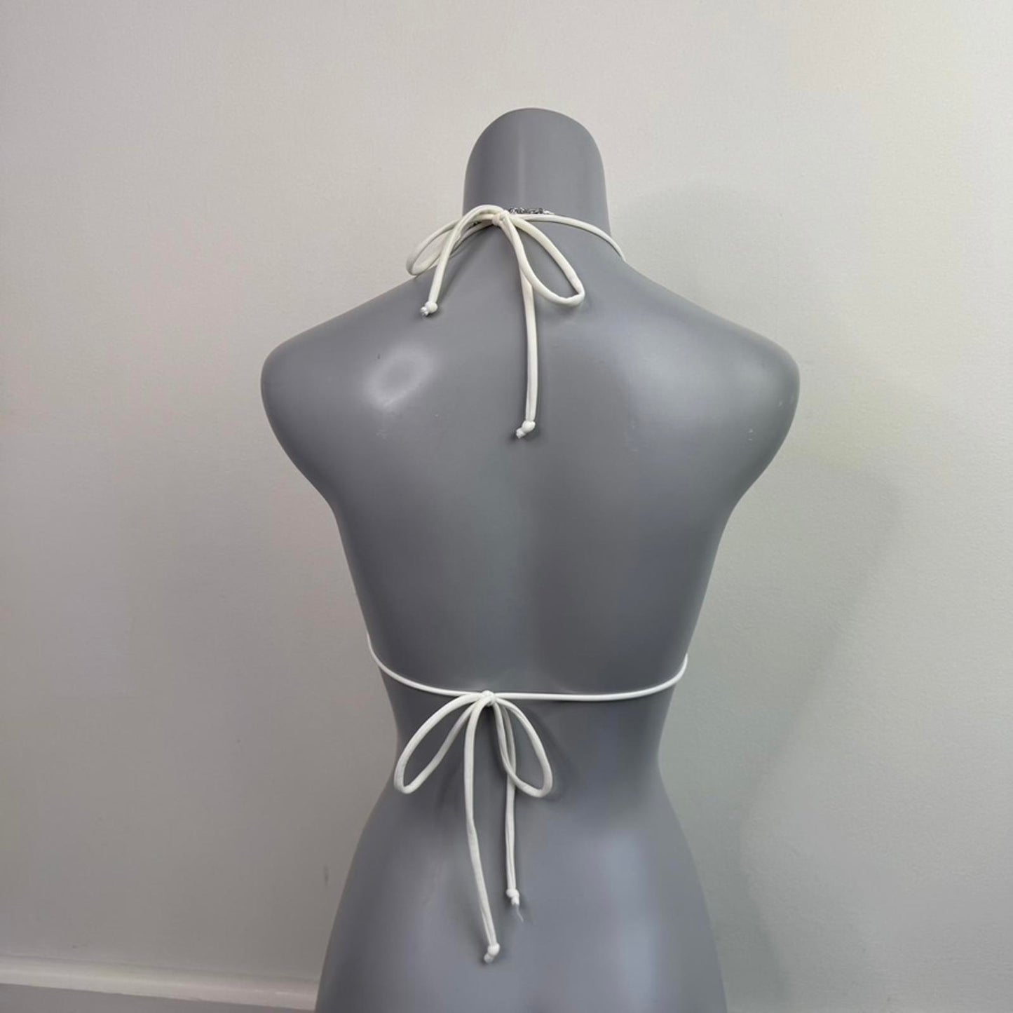 Y2K vintage coquette halter neck frill bow bikini top floral embroidery