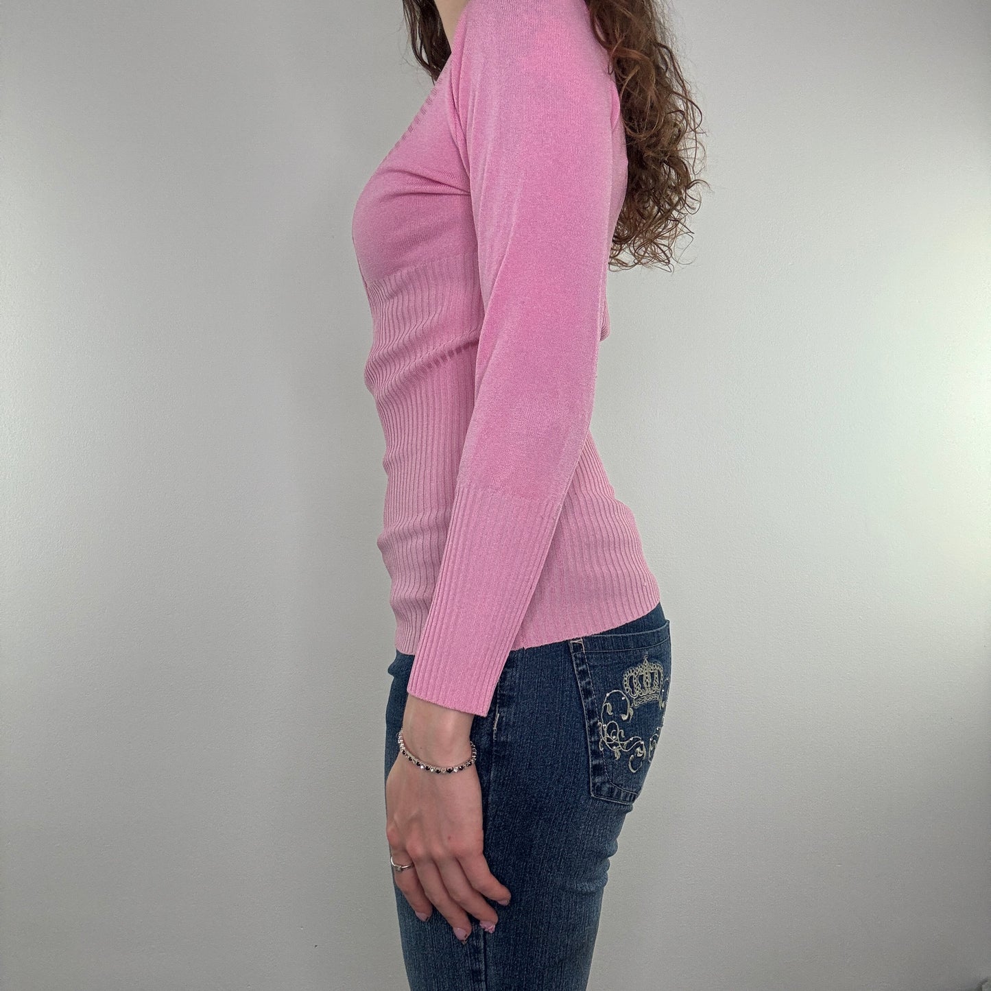 Y2K vintage v neck fine knit long sleeve top