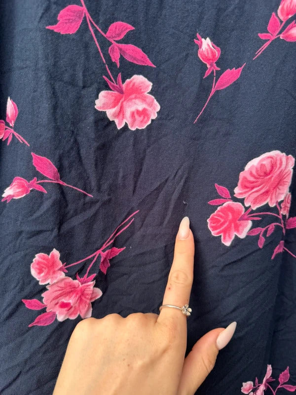 Y2K vintage  maxi skirt a line floral navy lightweight summer pink