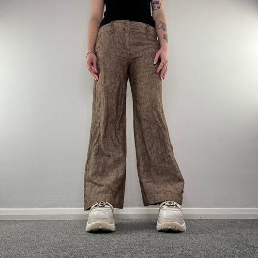 Y2K flared baggy linen trousers