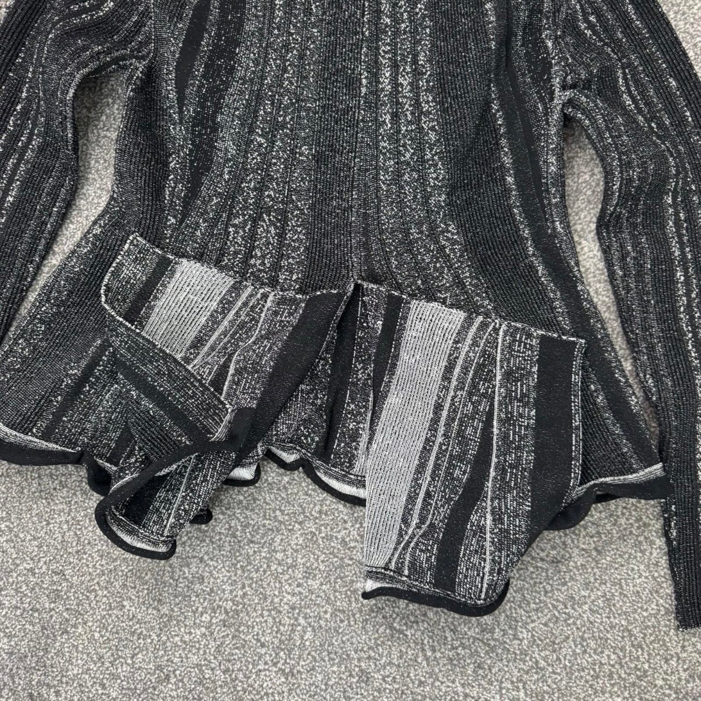 Proenza Schouler Ottoman Metallic Peplum Heavy Knit Top Ruffle Detail