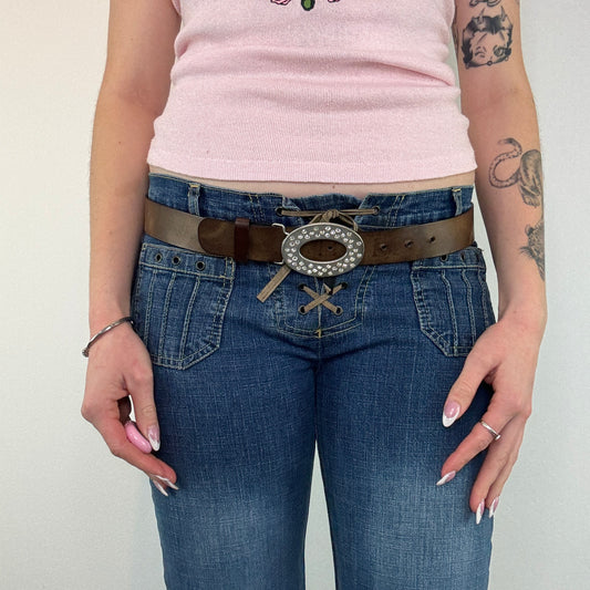 Y2K faux leather rhinestone o ring belt