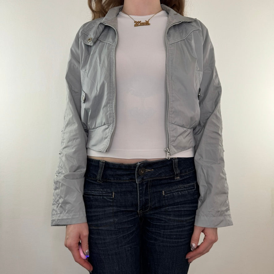 Y2K vintage cropped flare sleeve zip up jacket