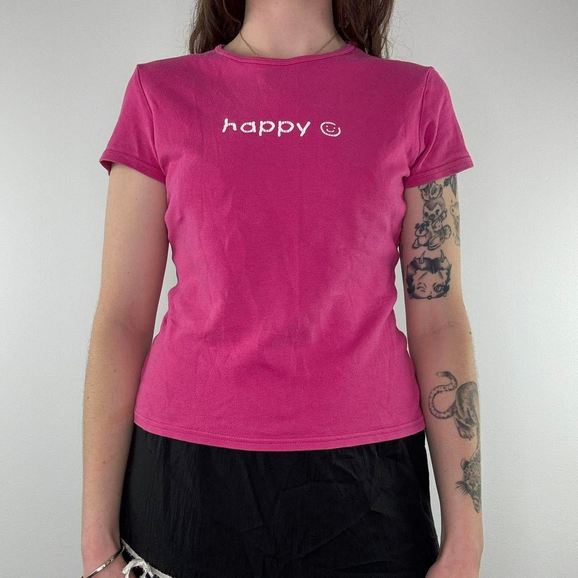 Y2K vintage happy slogan baby tee top