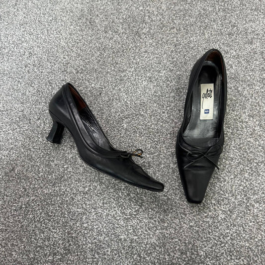 Y2K vintage genuine leather square toe court heels bow pointed