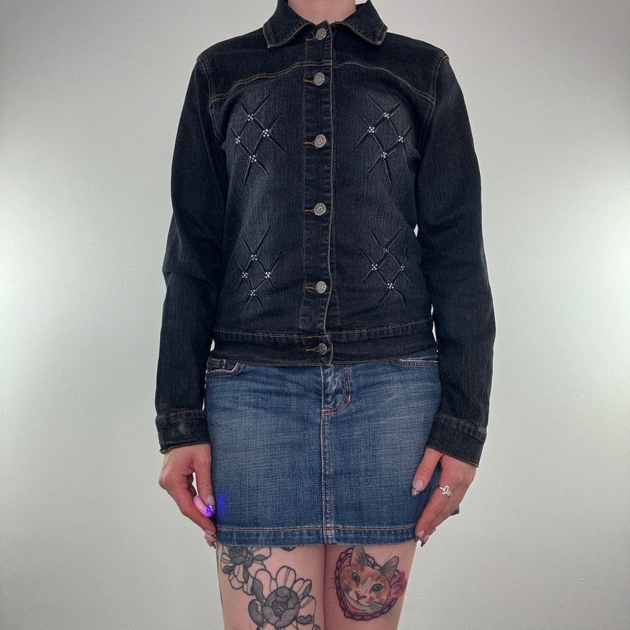 Y2K rhinestone sparkly faded denim jacket