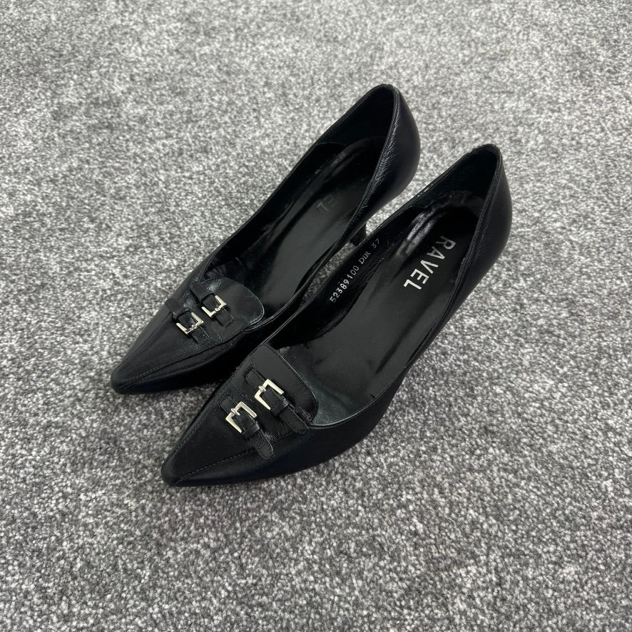 Y2K vintage leather buckle kitten heels pointed toe