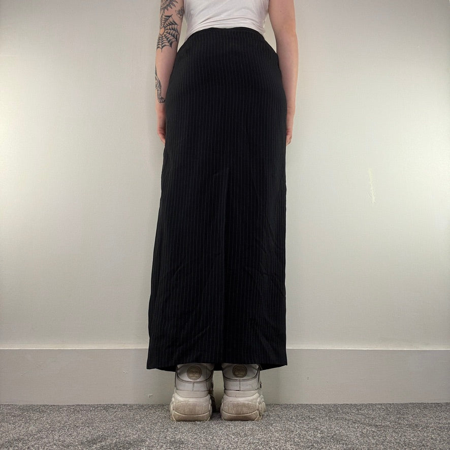 Y2K vintage pinstripe maxi skirt with pockets suit formal tailored office smart