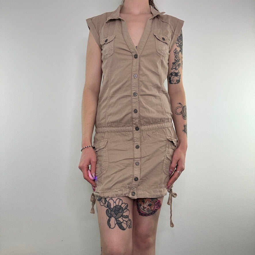 Y2K cargo button up ruched v neck mini dress