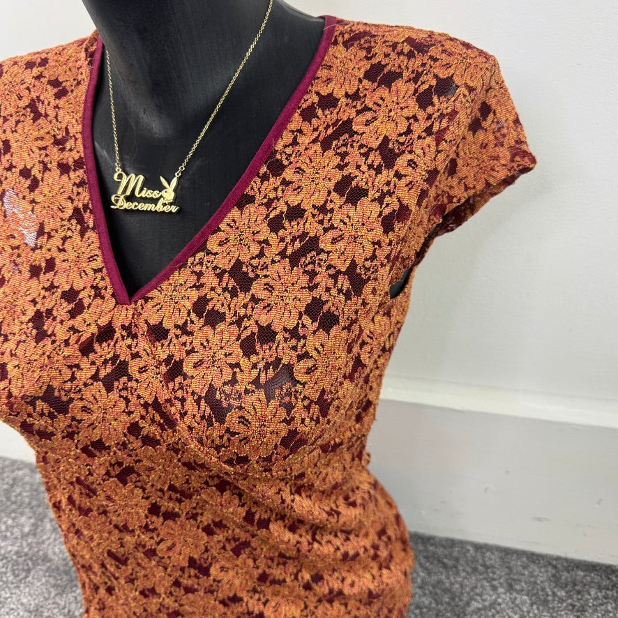 Y2K vintage mesh floral cap sleeve fitted top