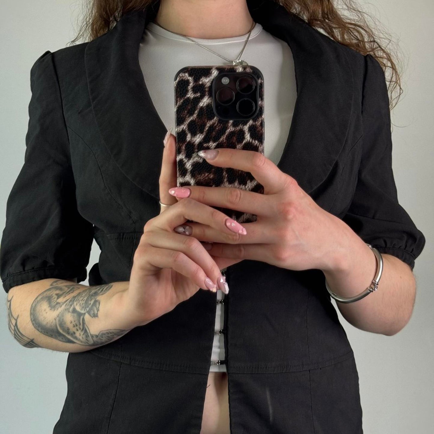 Y2K vintage hook and eye blazer short puff sleeve v neck collar office formal