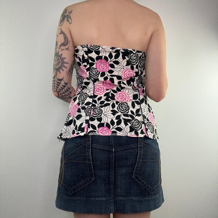 Y2K rose floral strapless bustier style top