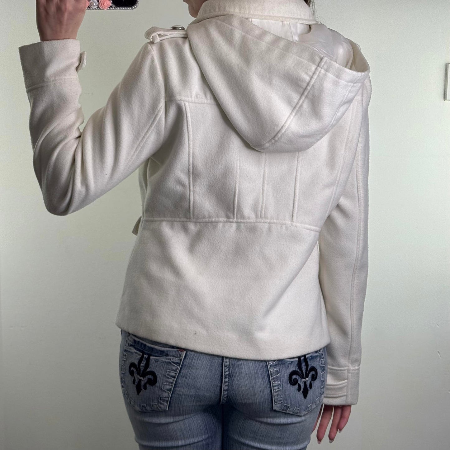 Y2K vintage wool blend pea coat button hood military short jacket