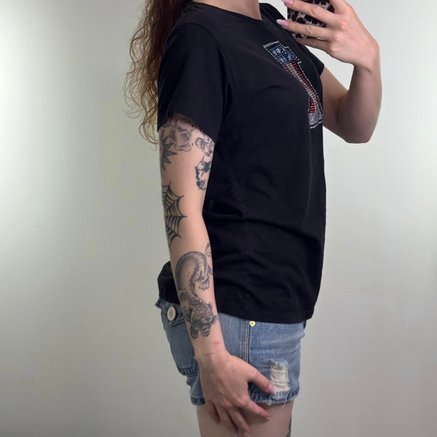 2011 Harley Davidson USA rhinestone t shirt graphic print number one 1 top