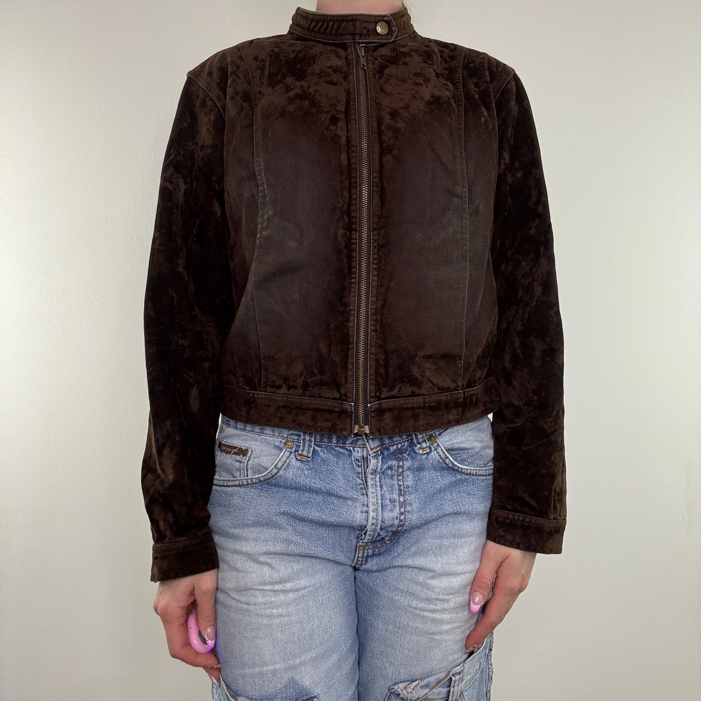 Y2K vintage archive faux suede faded zip up jacket