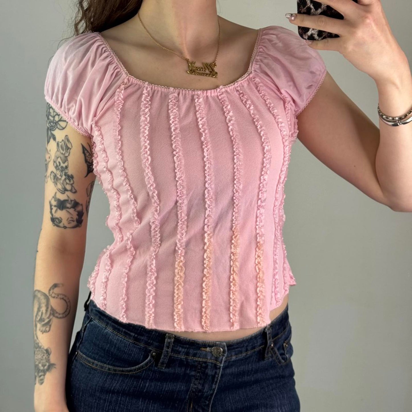 Y2K vintage off the shoulder puff sleeve ruffle piping princess coquette top