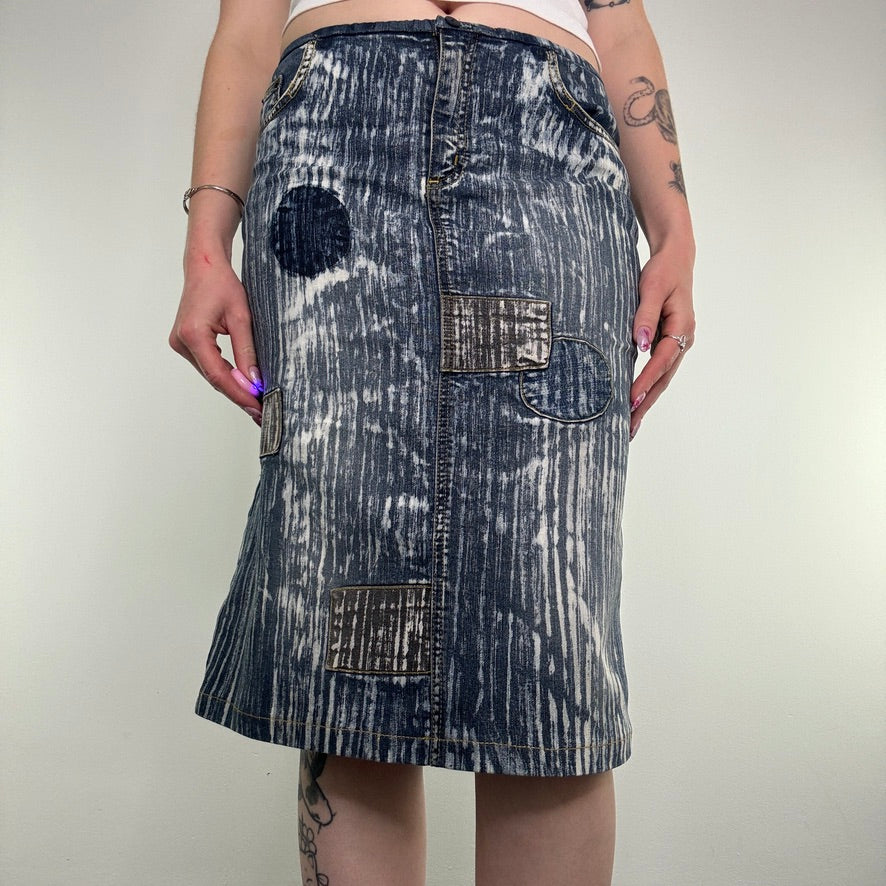 Y2K vintage archive patchwork faded denim midi skirt