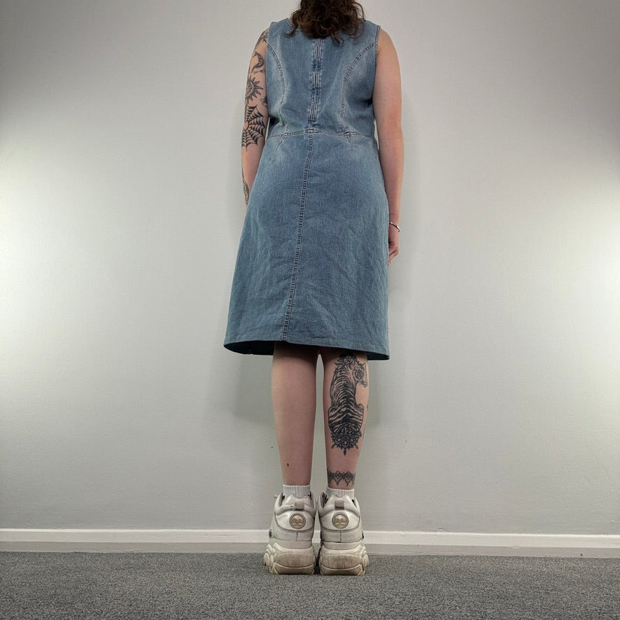 Y2K lace up stretchy denim midi dress