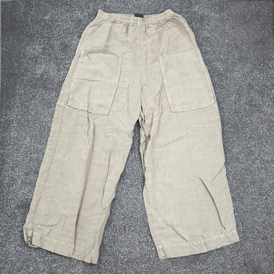 Oska 100% linen trousers lightweight baggy cargo pockets beige stretch waistband